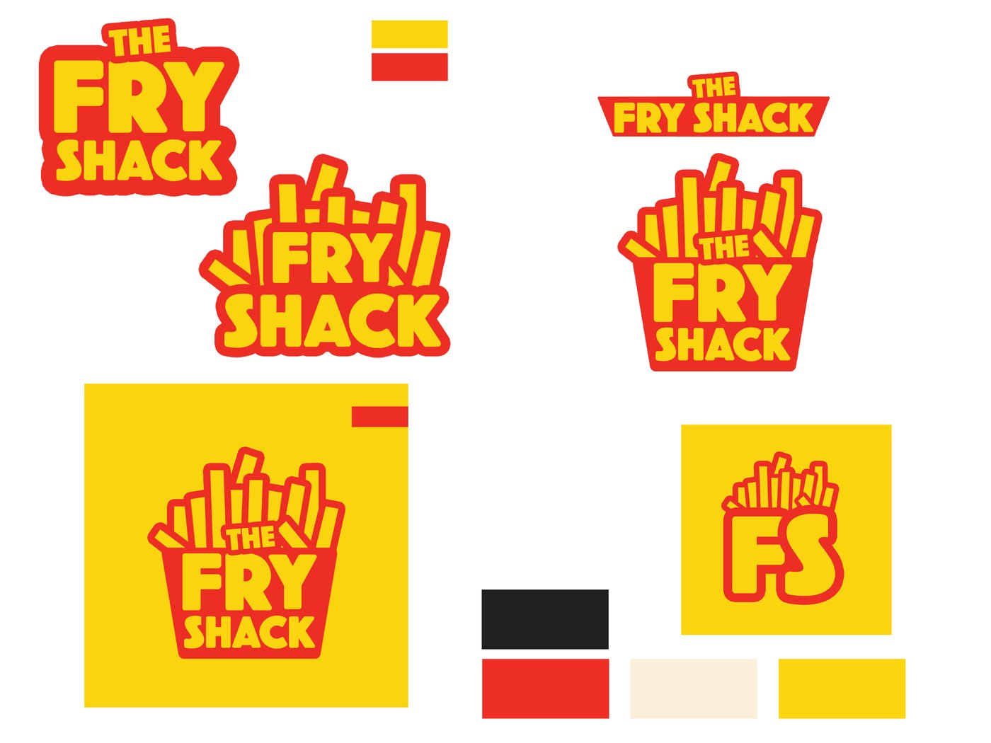 Fry Shack fries-box logo lockup iterations across four artboards